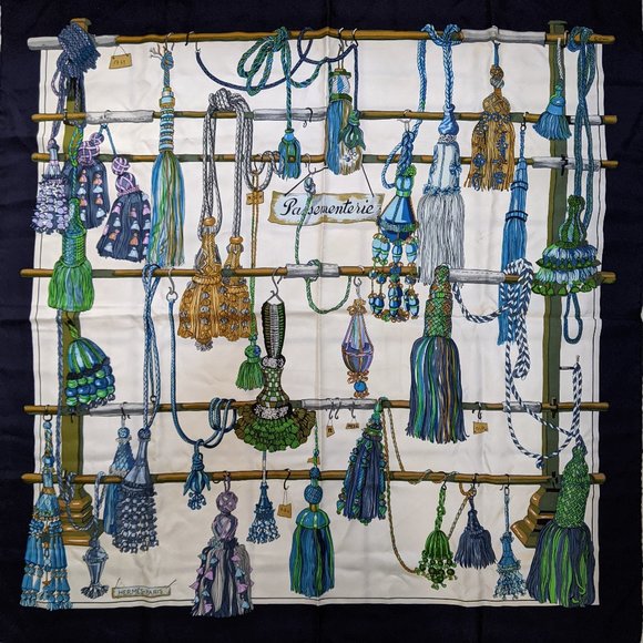 Hermes Accessories - Auth HERMES Carre 90  Passementerie Scarf Navy Cream Multi